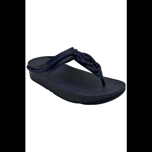 FitFlop Women's Fino Crystal Chain Toe-Post Sandals Wedge Navy - Medium - Picture 1 of 3